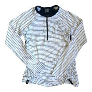 Calia by Carrie Underwood Black & White Stripe Zip Long Sleeve Shirt Small